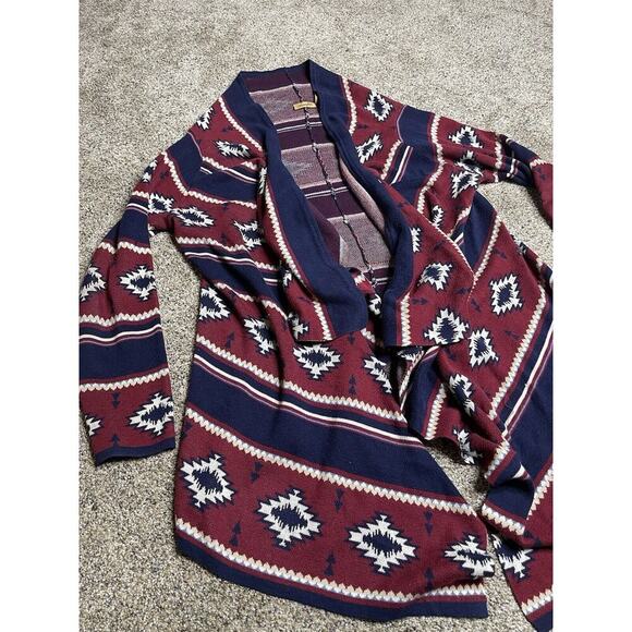 Wrangler Southwest Waterfall Open Front Cardigan Red Blue Size Large - Picture 1 of 8